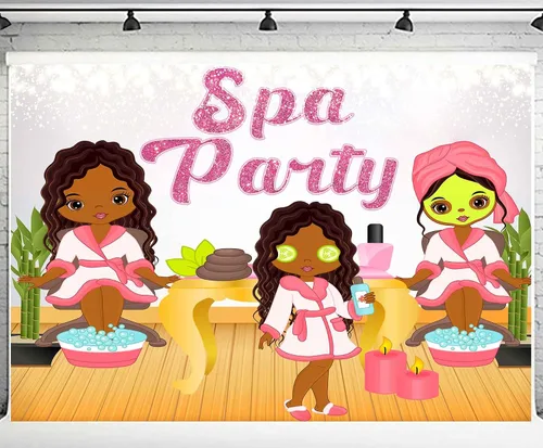 Vista 9 de Telones de fondo de fiesta de spa para niños para fotografía de cumpleaños 10 para niñas, fiesta de spa, día de spa, telón de fondo fotográfico