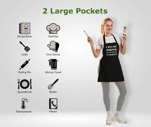 Vista 2 de Divertidos delantales para hornear para mujeres y hombres con 2 bolsillos, delantal impermeable ajustable para cocinar cocina a la parrilla