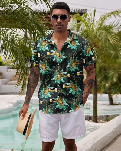 Vista 4 de ALISISTER Camisas con botones para hombre, camisetas hawaianas de manga corta, divertidas camisetas de verano para vacaciones
