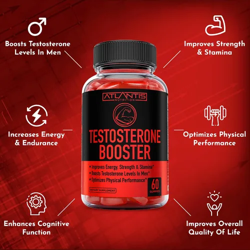 Vista 5 de Atlantis Nutrition Gomitas potenciadoras de testosterona para hombres, mejora la fuerza y la resistencia, optimiza el rendimiento y la mejora