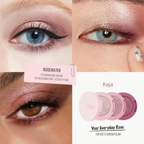 Vista 3 de Kaja Beauty Bento Collection - Trío de sombras de ojos elásticas Tonos rosa ciruela, tamaño de viaje, 01 Rosewater, premio Allure Best of Beauty