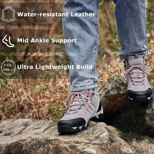 Vista 2 de SHULOOK Botas de senderismo impermeables para mujer, para senderismo, campamento, senderismo, senderismo, senderismo, para exteriores