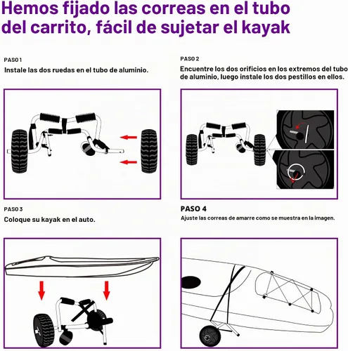 Vista 7 de Carrito de kayak Canoa Paddleboard SUP Trolley Carrier con ruedas no planas 100LBS Capacidad