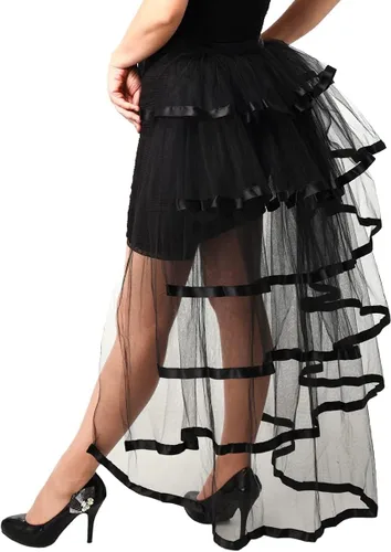 Vista 7 de Falda Victoriana Steampunk Bustle de 6 Capas con Cinturón Anudable de Tul Tutú Sobrefalda A-Negro
