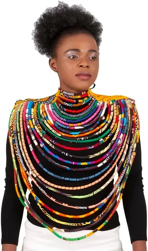 Vista 5 de BAZINRICHE Collares hechos a mano para mujer Ankara Kente, collar largo de cera africana de múltiples hebras