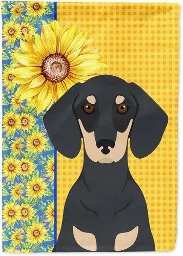Vista 340 de Caroline's Treasures WDK5313GF Bandera de jardín con diseño de girasoles de verano, color negro y tostado, Airedale Terrier para buzón, bandera