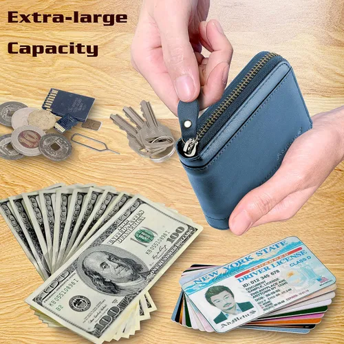 Vista 26 de Admetus Billeteras con bloqueo RFID para hombre, billetera de cuero con cremallera para hombres con tarjetero RFID plegable