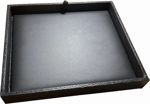 Vista 4 de N'icePackaging - Bandeja de dados acolchada negra de lujo con bolsa de dados de viaje de arpillera marrón - para juegos de rol/mesa/D&D 5e / rodar