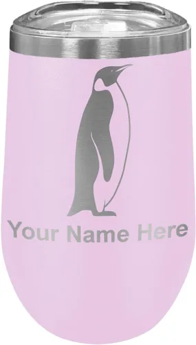 Vista 18 de LaserGram Vaso de vino de acero inoxidable de doble pared, pingüino, grabado personalizado incluido (negro)