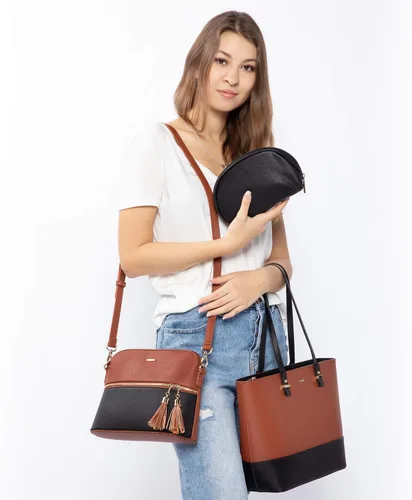 Vista 2 de LOVEVOOK Bolsos de mano para mujeres, bolsos de hombro, bolso tote, bolso satchel, bolso hobo, conjunto de bolso de 3 piezas