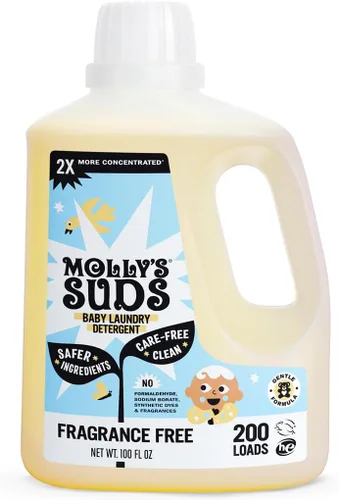 Vista 9 de Detergente Molly's Suds para ropa de bebé líquido Elimina fórmula, caca y manchas de escupir Extra suave para bebés, niños pequeños