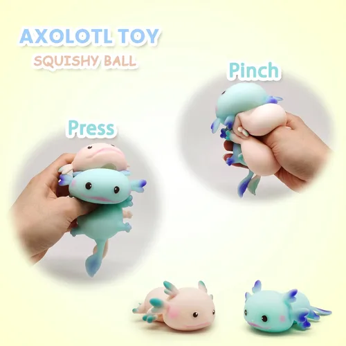Vista 3 de ZTATU Axolotl Squishy Fidget Toys Bolas de estrés para adultos (2 piezas) juguetes sensoriales para niños, recuerdos de fiesta para niños, regalos