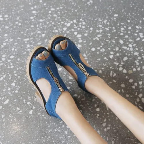 Vista 5 de Sandalias de tacón alto apiladas para mujer con puntera abierta, con cremallera y plataforma de verano