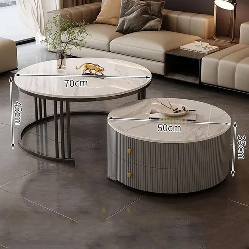 Vista 2 de Mesa de centro redonda anidable, mesas de centro redondas con almacenamiento para sala de estar, mesa de centro para sala minimalista, mesa