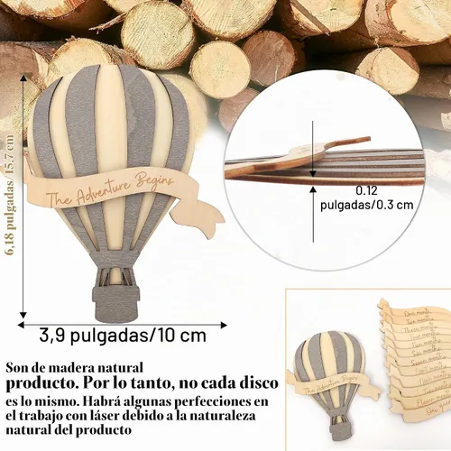 Vista 6 de Tarjetas de hitos mensuales de madera con globo aerostático para bebé, letrero de hitos de mi primer año, marcador de hitos mensuales para bebés