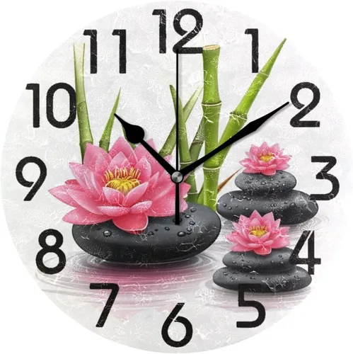 Vista 10 de Naanle Elegante reloj de pared redondo de madera vintage con diseño de girasoles 3D, de 9.5 pulgadas, funciona con pilas, de cuarzo, analógico