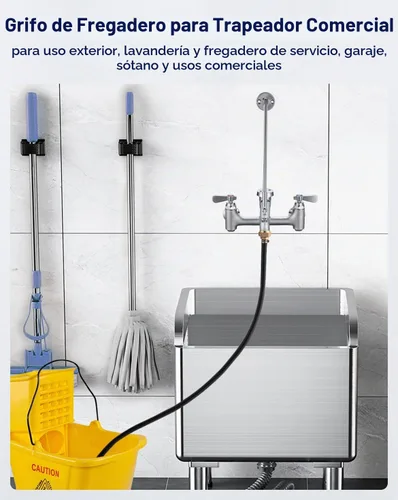 Vista 4 de Grifo de fregadero de fregona comercial de 8 centros con soporte Estilo estándar.
