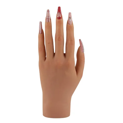 Vista 9 de Mano de práctica de silicona para uñas acrílicas, manos falsas para practicar uñas postizas, mano de maniquí para práctica de uñas y arte de uñas