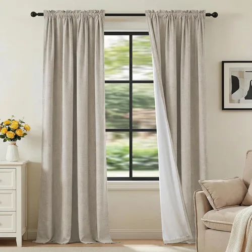 Vista 40 de H.VERSAILTEX Cortinas 100% opacas con aspecto de lino para dormitorio, bloqueo de luz completa, bolsillo para barra, cortinas de ventana gruesas
