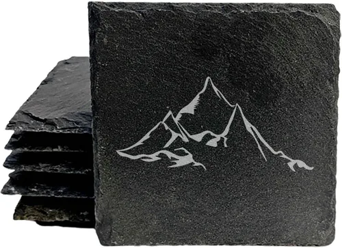 Vista 45 de Mountain Majesty - Posavasos de pizarra con impresionante diseño de escena de montaña, perfectos para decoración del hogar y la oficina y protección