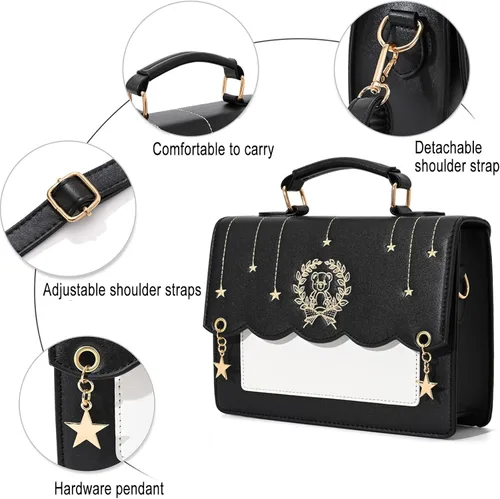 Vista 6 de Mochila Kawaii con hombro de oso lindo bolso de mano para niñas, uniforme escolar de gran capacidad, estilo japonés para laptop, Azul-1, talla única