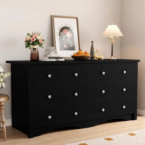 Vista 8 de Shahoo Cómoda para dormitorio con 6 cajones, cómoda de madera de 47.2 Marrón