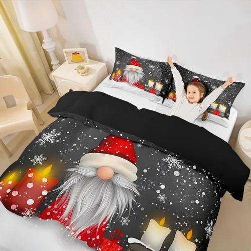 Vista 5 de Feelyou Juego de ropa de cama de Navidad gris para niños, tamaño individual, funda de edredón enana de Navidad para niños, niñas, adolescentes