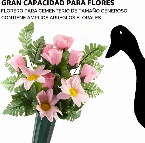 Vista 3 de Black Duck Brand Floreros de flauta conmemorativa de cementerio de plástico verde de 9.75 pulgadas; paquete de 2