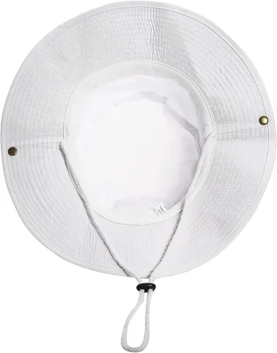 Vista 4 de Sombreros para el sol para hombre con protección UV, ala ancha, sombrero de safari de pesca Blanco