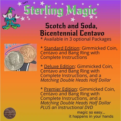 Vista 4 de Ted's Sterling Magic Scotch and Soda Bicentennial Centavo Genuine US Half Dollar Coin Trick, la versión patriótica (edición Deluxe)