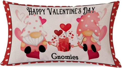 Vista 14 de Feliz día de San Valentín, lindos gnomos con almohadas lumbares de corazón, fundas de almohada decorativas de 12 x 20 pulgadas, funda de cojín