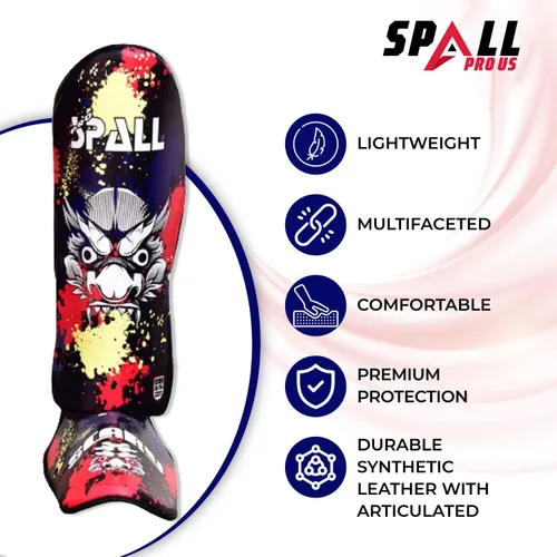 Vista 5 de Spall Pro US Muay Thai Guards - Espinilleras para kickboxing, artes marciales, boxeo BJJ con protector de pies MMA, color azul aterrador