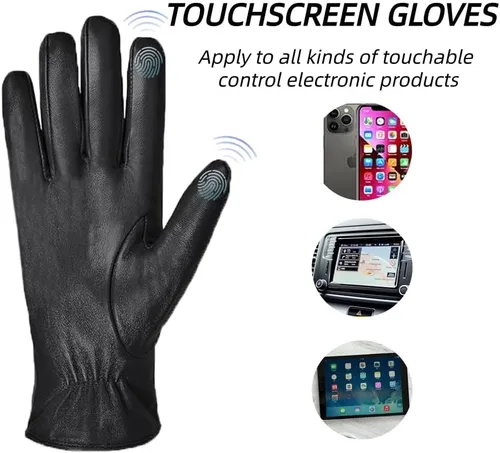 Vista 7 de MGGMOKAY Guantes de cuero para hombre, guantes de invierno de piel de oveja con forro