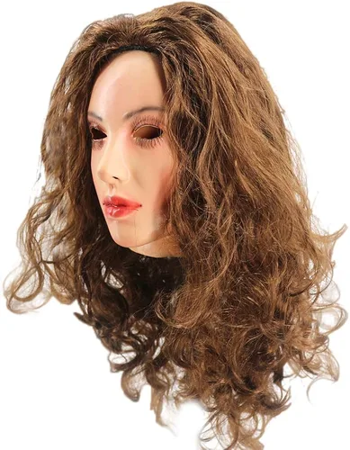 Vista 2 de HENGYUTOYMASK Máscara de látex para mujer, de cabeza completa, para mujer, máscara facial cruzada con peluca, disfraz de Acción de Gracias y Navidad