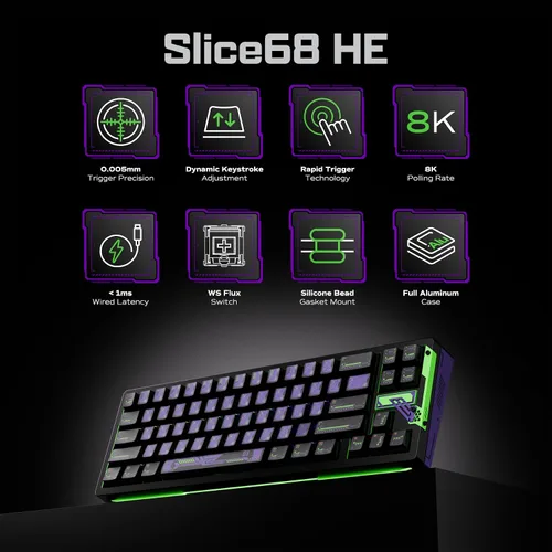 Vista 2 de OOCTPK Chilkey Slice68 HE - Teclado mecánico para juegos con cable, 68% intercambiable en caliente de aluminio con efecto Hall personalizado