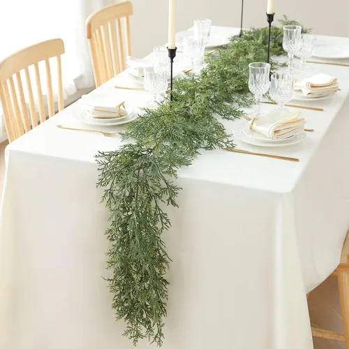 Vista 5 de MIZII - Guirnaldas de Navidad de 6 pies de largo, guirnalda artificial de pino verde con toque real, vegetación artificial verde, decoraciones