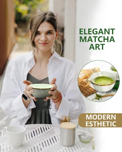 Vista 5 de Taruzil - Juego de batidor de matcha con cuenco matcha, batidor de bambú matcha, cuchara, tamiz, soporte para batidor de matcha, regalos únicos