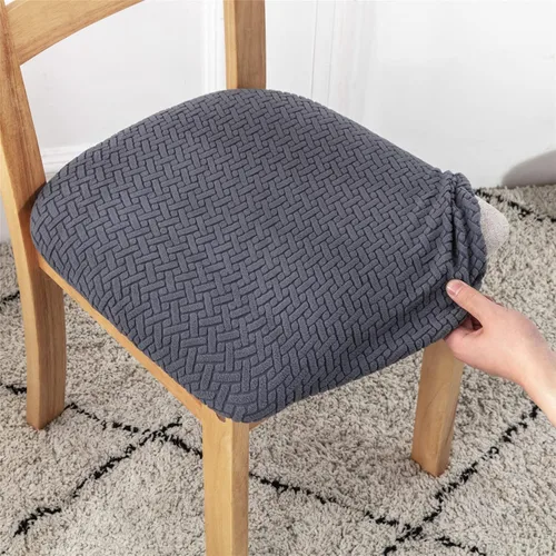 Vista 8 de Fundas de asiento de terciopelo para sillas de comedor, fundas elásticas para sillas de comedor, fundas de asiento elásticas con lazos para comedor