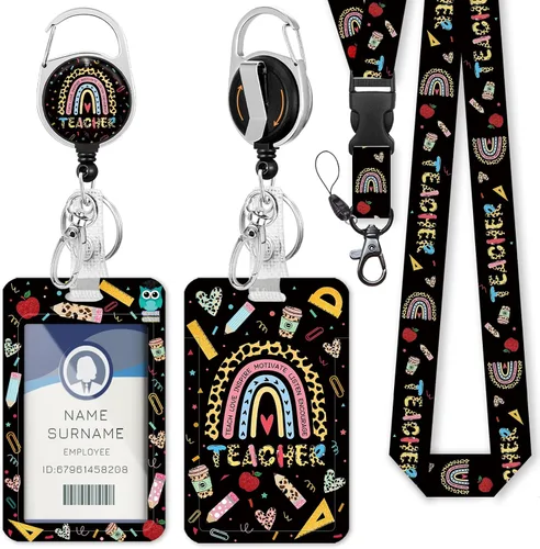 Vista 34 de Cordones negros para insignias de identificación, soporte retráctil para insignias de trabajo, cordón con soporte para tarjeta de crucero, llavero