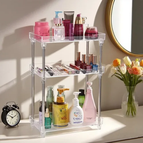 Vista 5 de Organizador de aerosol corporal, acrílico de 2 niveles para esquina de baño