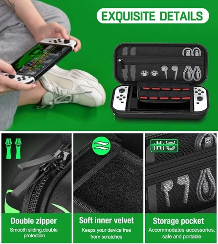Vista 5 de Kawaye Funda para Switch compatible con Nintendo Switch y Switch OLED, funda para Switch verde y negro