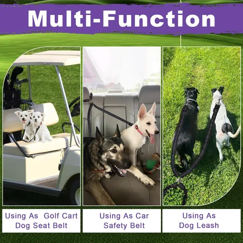 Vista 6 de Asiento de perro para dos perros, cinturón de seguridad para perro para carrito de golf, sin enredos, retráctil y ajustable, se adapta a todos