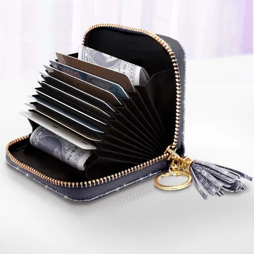 Vista 2 de Coco Rossi Billetera pequeña para tarjetas de crédito RFID con purpurina linda para mujer