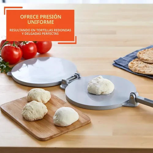 Vista 5 de IMUSA USA MEXI-86005 - Prensa de tortilla de aluminio fácil de usar de 6 pulgadas, plateado, gris Roti maker, ideal para panes planos caseros