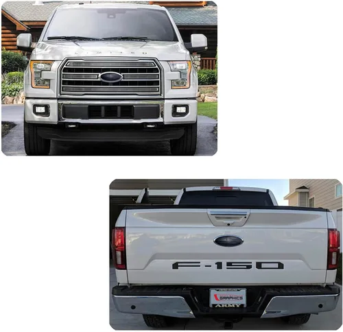 Vista 2 de Fit F150 Emblema de 9.5 pulgadas de superposición para parrilla delantera, portón trasero ovalado, bandera negra americana para Ford F150 2015-2021