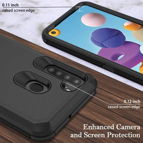 Vista 3 de Funda para teléfono Samsung Galaxy A21, resistente y resistente a prueba de golpes, funda protectora con clip para cinturón para Samsung A21 (negro)