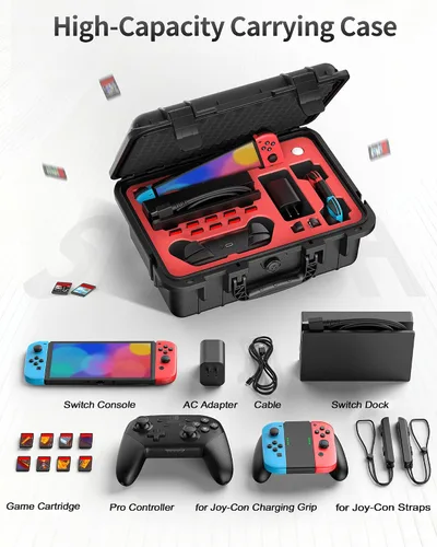 Vista 2 de DEVASO Carrying Case for Nintendo Switch/Switch OLED, Professional Deluxe Waterproof Travel Case Soft Lining Hard Case for Nintendo Switch OLED