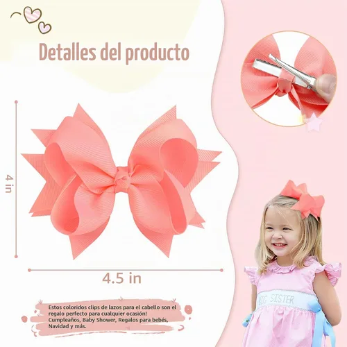 Vista 3 de 20 unidades de Oaoleer, pinzas de cocodrilo con lazos de grogrén en capas de 11.4 cm, accesorios para el cabello para bebés, niñas pequeñas, niños