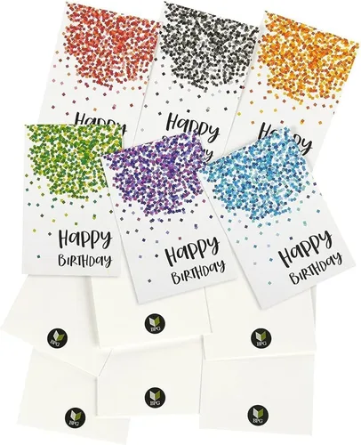 Vista 5 de Tarjetas de felicitación de cumpleaños, 4 x 6 pulgadas, paquete de 48, diseño de confeti multicolor, interior en blanco con sobres para fiestas