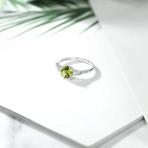 Vista 125 de Gem Stone King Anillo de compromiso de 3 piedras preciosas redondas de oro blanco de 10 quilates con piedra natal de 0.236 in con piedra natal